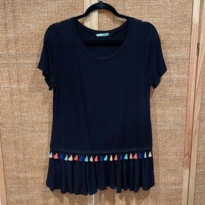 Black peplum tshirt with multicolor tassels
